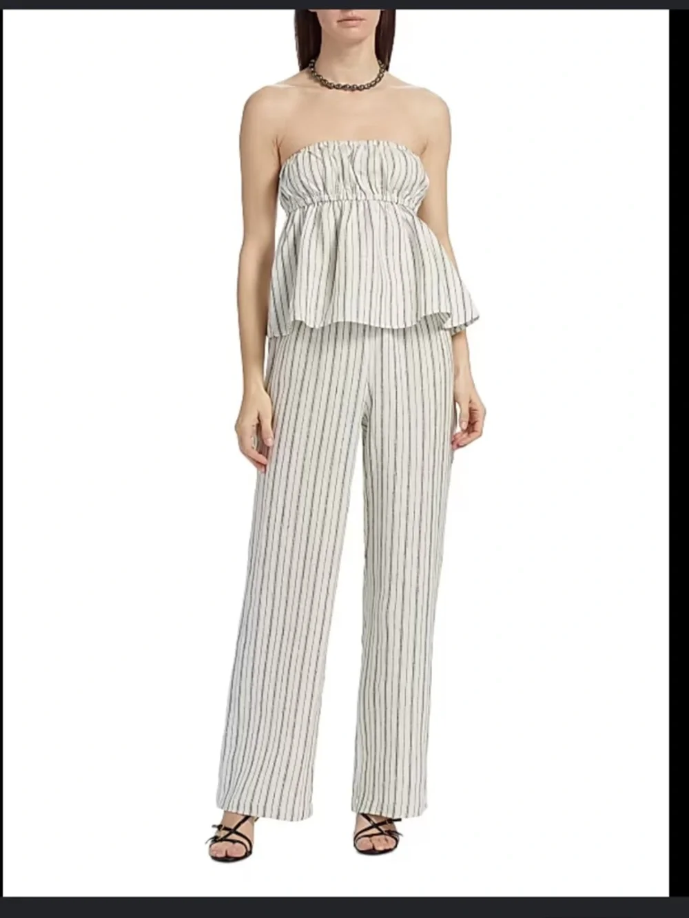Reformation Inez Linen Two Piece Set Natural Stripe Top 4 Pants Medium Petite